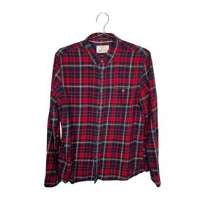 Red Plaid Flannel Slim Fit Button Down Gorpcore Lumberjack Shirt Cotton XL